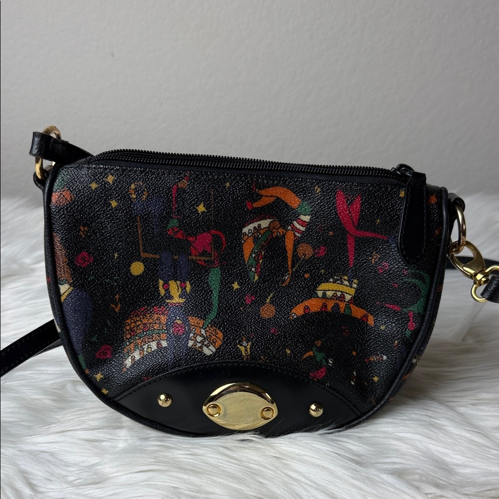 VTG Piero Guidi Black Crossbody Bag with Multicolor Print and Gold Hardware - Picture 6 of 8